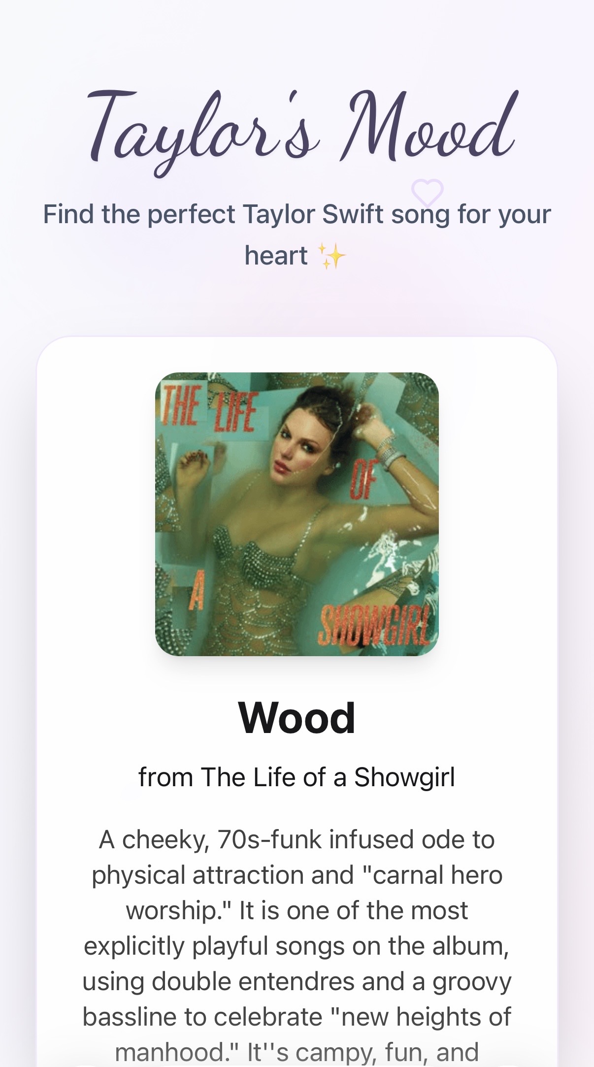 Taylor's Mood — mood-based Taylor Swift song finder